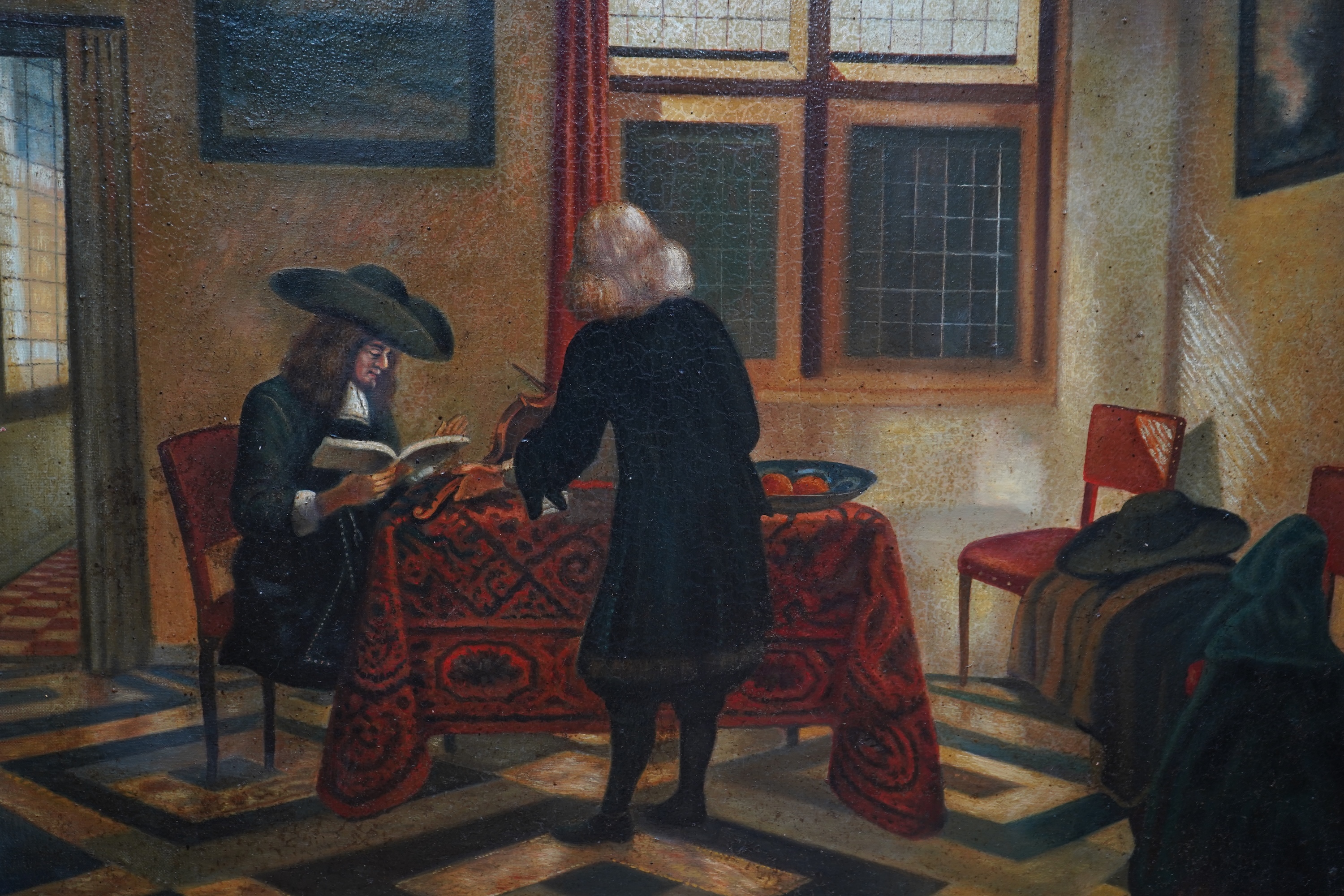 After Pieter Janssens Elinga (Dutch, 1623-1682), Interior scene, oil on canvas, 59 x 77cm